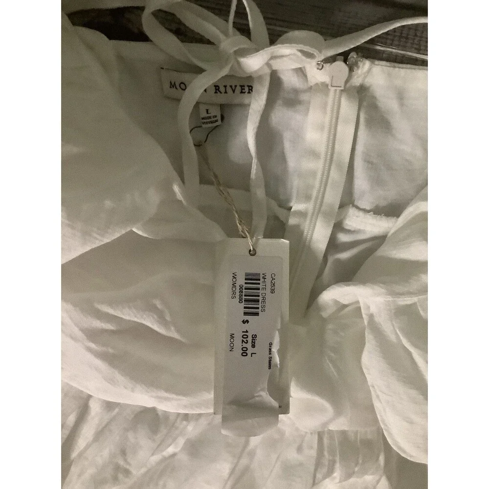 Moon River White V-Neck Flutter Sleeve  Flare  skirt Dress Size L NWT - Picture 6 of 12